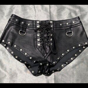 Dolls Kill Minutes To Midnight Biker Lace Up Shorts Black Small